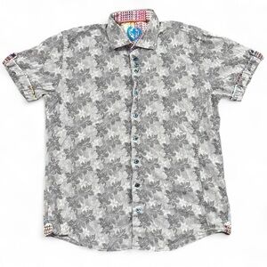 Au Noir Shirt Mens Large Leaf/Flower All Over Print Button Down Shirt Slim Men L